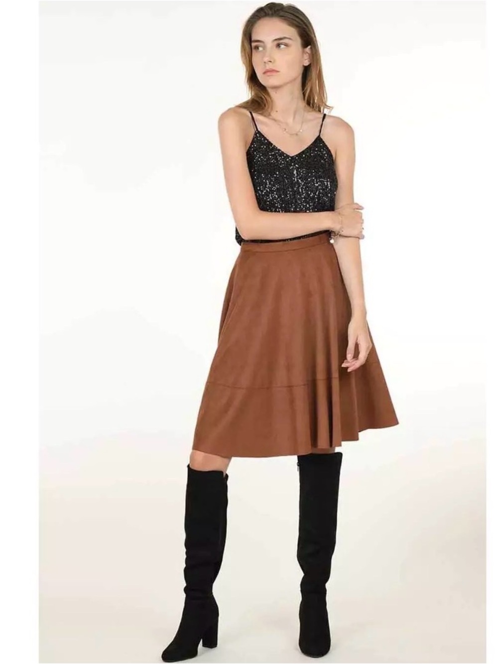 Molly bracken tan wool skater swing skirt L